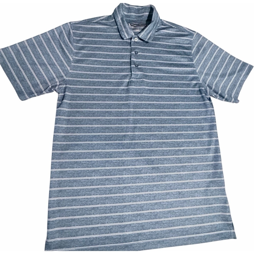 Pebble Beach Dry-Luxe Performance Men's Blue Striped Golf Polo Shirt Small - Picture 3 of 7